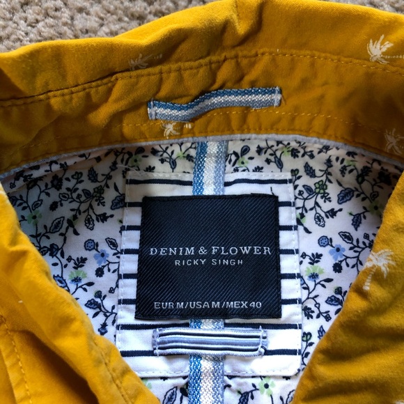 Denim & Flower men’s casual button down shirt medium short sleeve mustard yellow - Picture 6 of 10